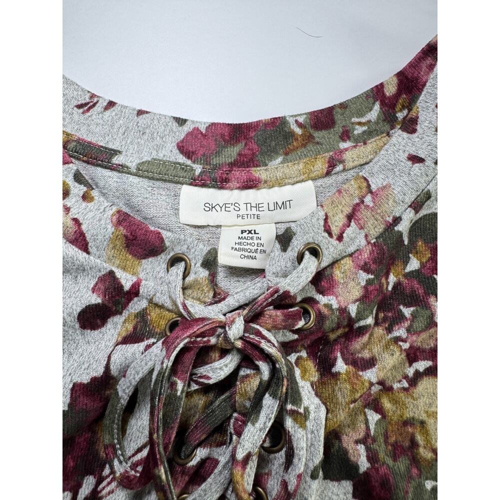 Skye’s The Limit Petite Floral Top Womens PXL Lace Up Long Sleeve Knit Blouse - Picture 2 of 8